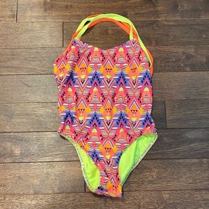 Speedo Neon Geo One-Piece Swimsuit - Pink, Green & Orange